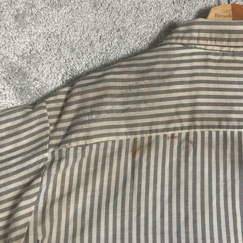 Vintage 70s Big Donlin Mens Striped Work Shirt Long Sleeve Grey Tan 16-16.5 L - Picture 11 of 16